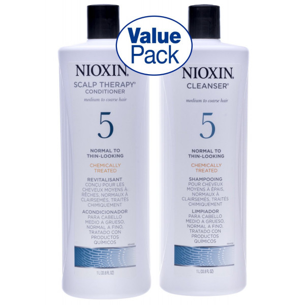 Nioxin System 5 Cleanser & Scalp Therapy Duo Set for medium coarse & chemically-treated hair (1 Liter)